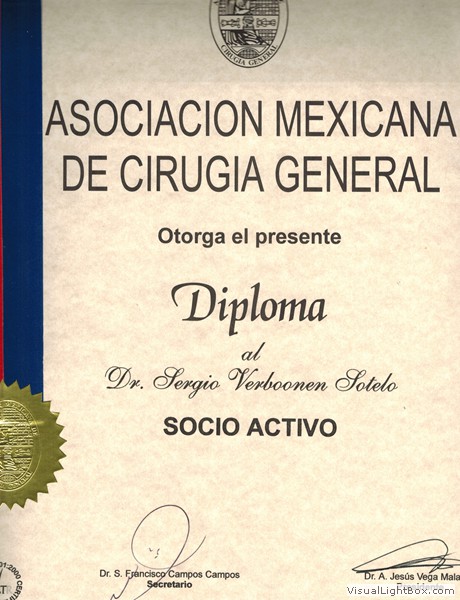 Mexican Association of General Surgery active-member diploma scan.