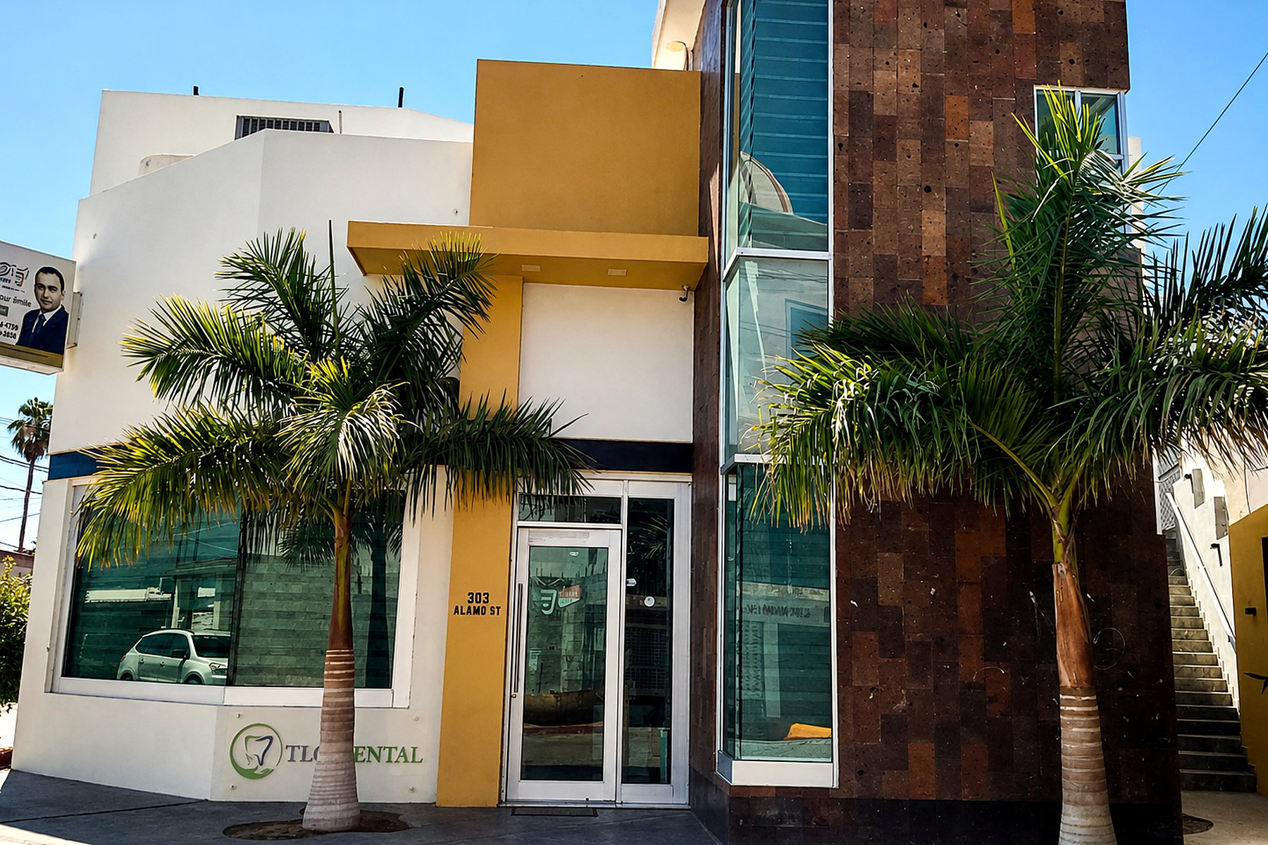 Exterior entrance of A.O.R.I Advanced Oral Reconstruction Institute in Los Algodones.