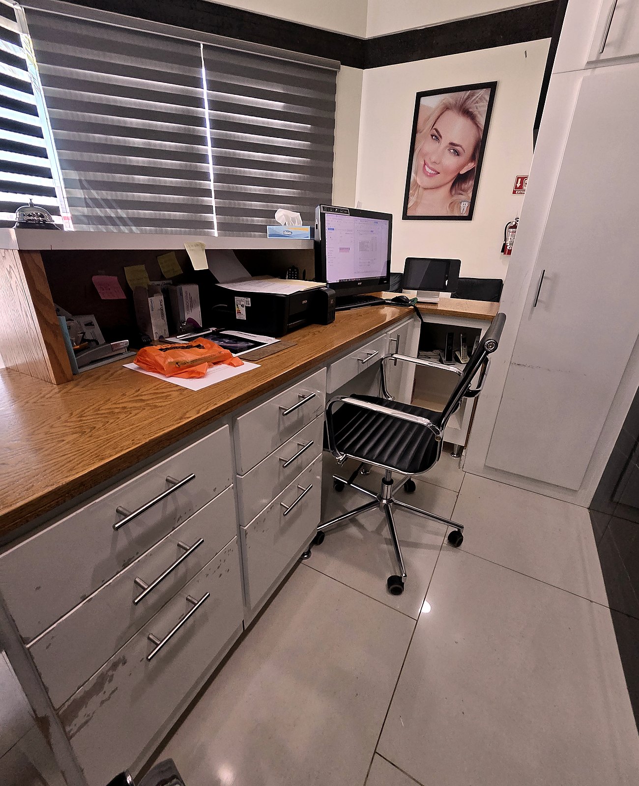 Clinical planning desk and equipment used by the dental team.
